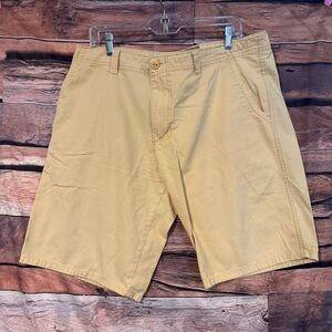 Iron Co. Men's Size 36 Yellow Canvas Work Shorts Relaxed Fit Flat Front Zip